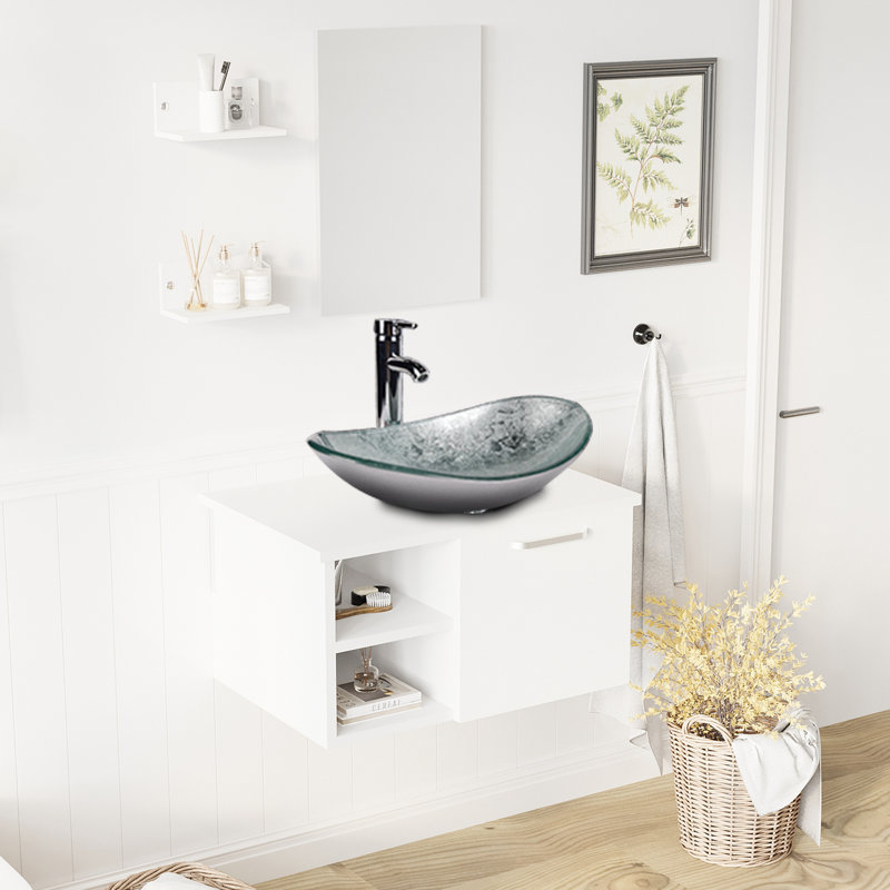 Mereworth 28" Wall-Mounted Single Bathroom Vanity Set, Silver, Chrome, Black