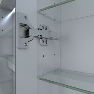 24 po Armoire à pharmacie encastrée en aluminium argenté l 30 po x P 30 po avec miroir haute définition, trois lumières DEL de couleur, tablettes réglables en verre trempé pour un rangement pratique de l'eau à densité rectangulaire