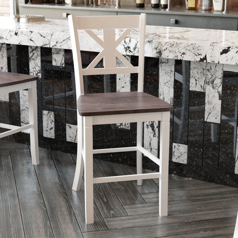 Minen Commercial Grade Solid Wood Modern Farmhouse Counter and Bar Stool, Counter Stool (24" Seat Height), White/Brown