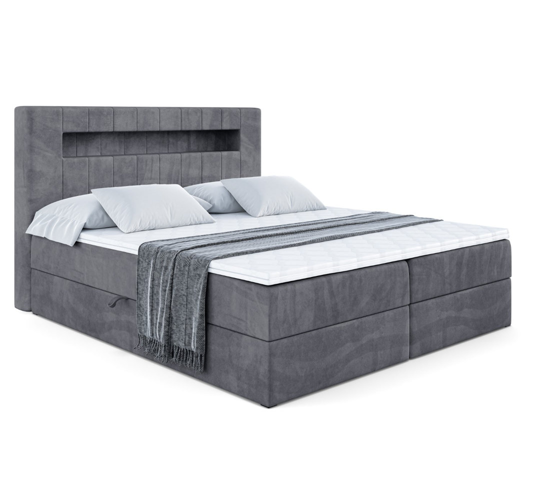 Boxspringbett mit H3 Bonell-Federkernmatratze, Topper und Bettkasten