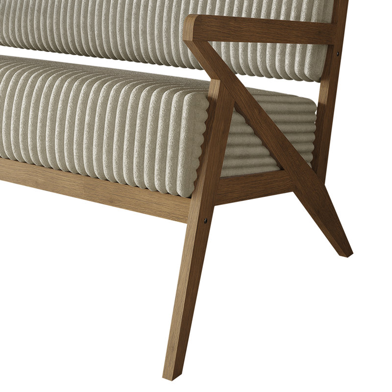 Velvet Upholstered Accent Sofa, Cream, Walnut