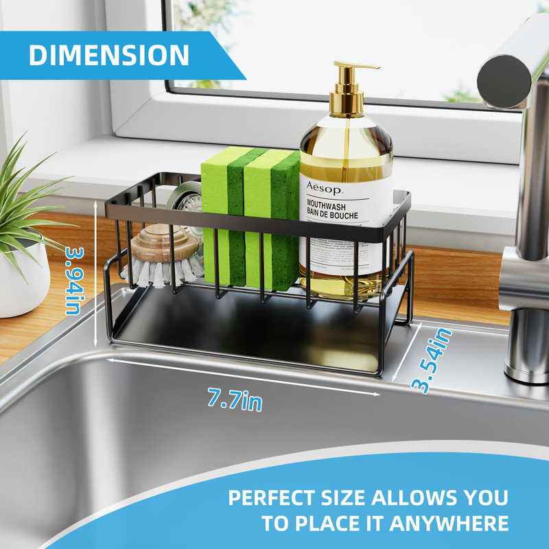 Black Stainless Steel Sink Organizer | Self-Drain System | Compact Design | Rustproof Kitchen Accessory