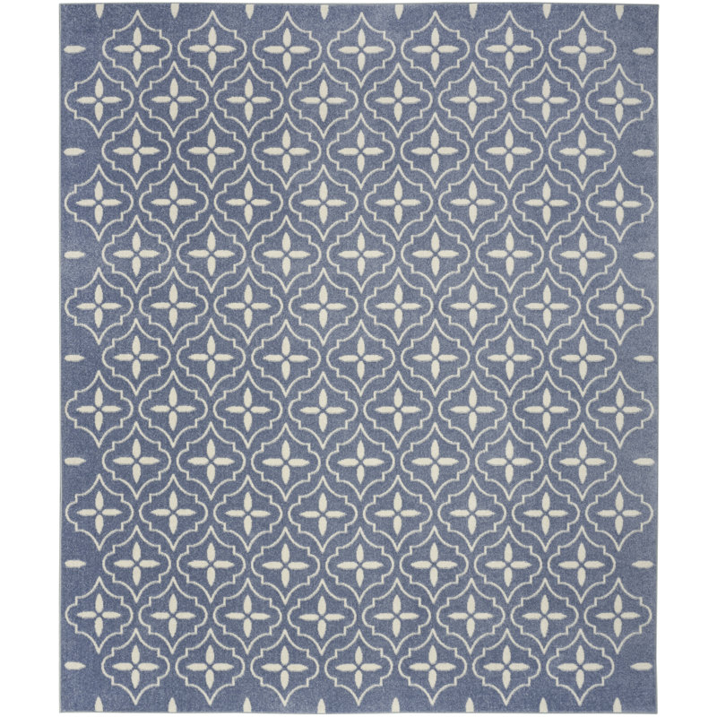 Nourison Essentials Blue/Ivory Indoor/Outdoor Area Rug, Rectangle 5' x 7'