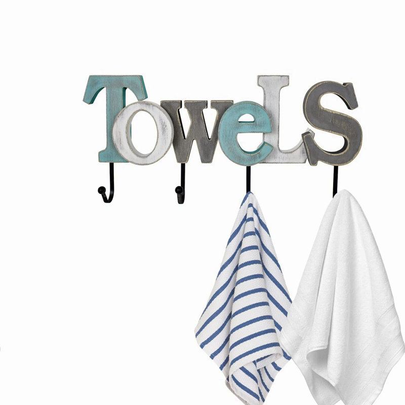 Rustic Towel Haven: Wooden Sign & Hook Combo for Bathroom Decor