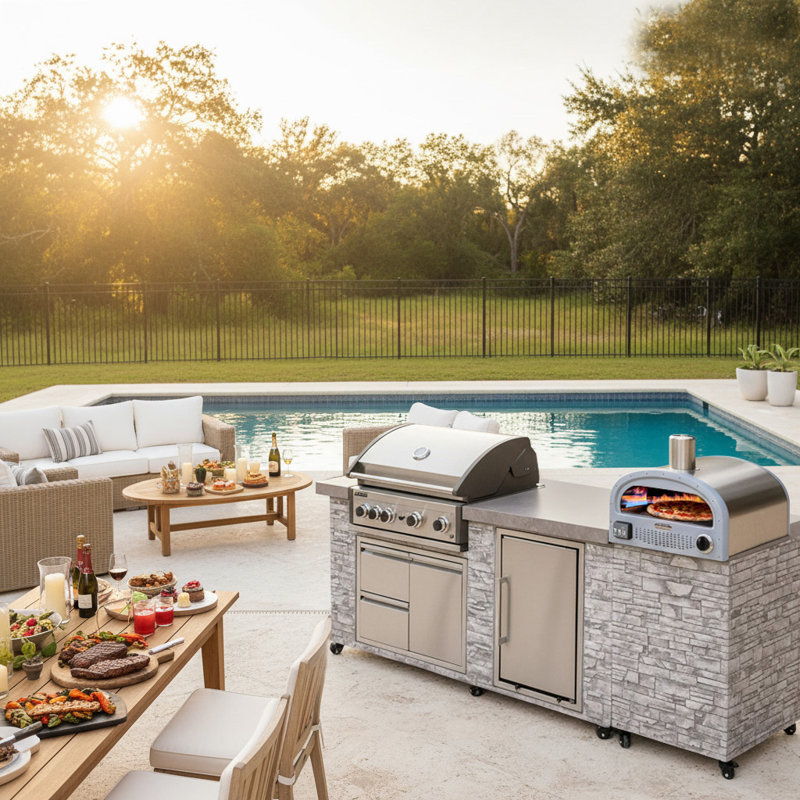 96 Inch European Ledge 5b Island Grill With Fridge And Outdoor Oven