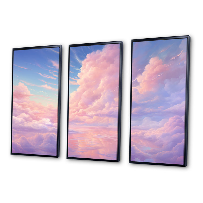 «Kawaii Clouds Landscape III - Sky», ensemble de reproductions d'art mural, Cadre flottant noir, H 32 po x l 48 po x P 1 po