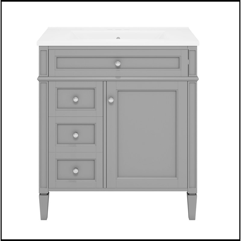 Meuble-lavabo de 30 po avec lavabo supérieur, meuble-lavabo moderne avec 2 tiroirs et tiroir escamotable, meuble-lavabo simple