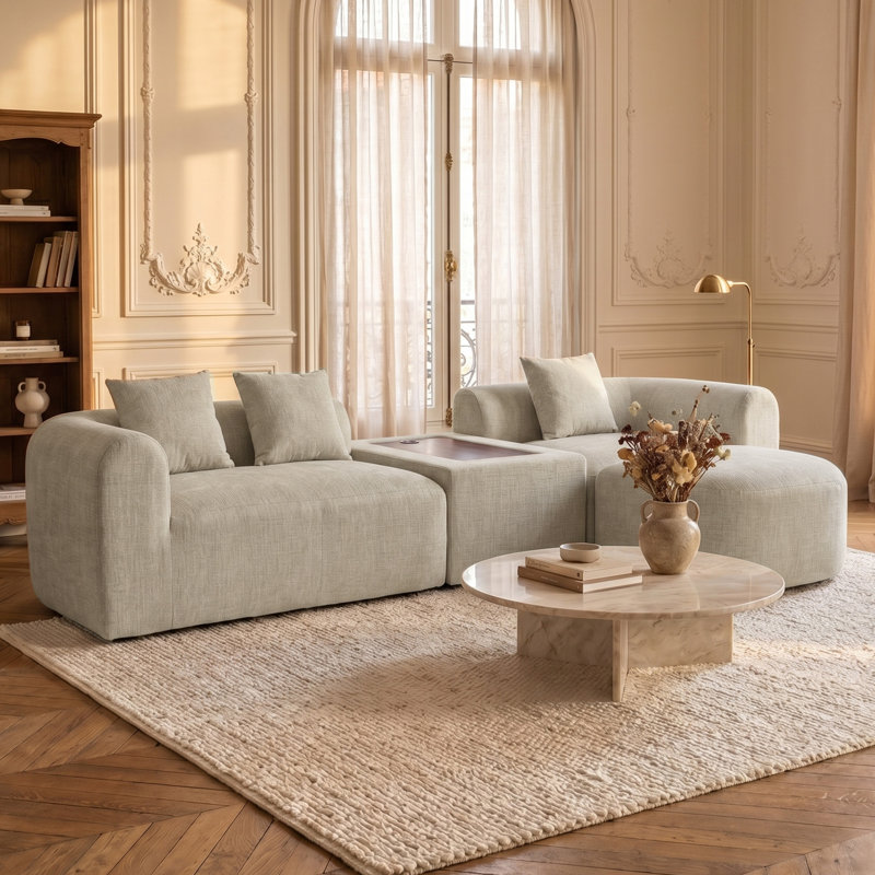Canapé modulaire chenille modulaire avec siège de chargement USB personnalisable pour salon, Camel Chenille