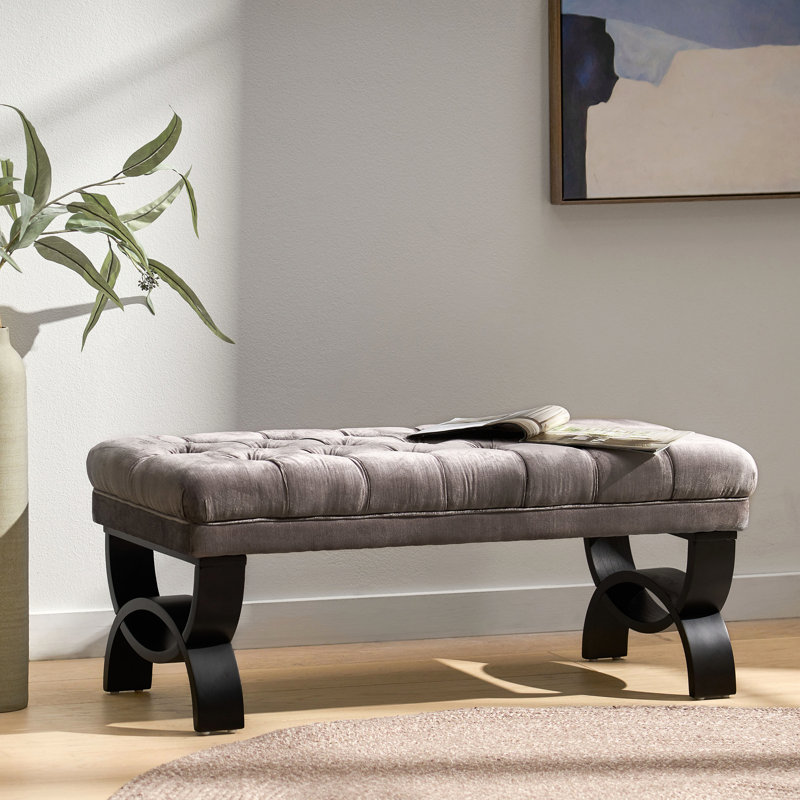 Button-Tufted Ottoman Bench, Upholstered Bedroom Benches Footrest Stool Accent Bench