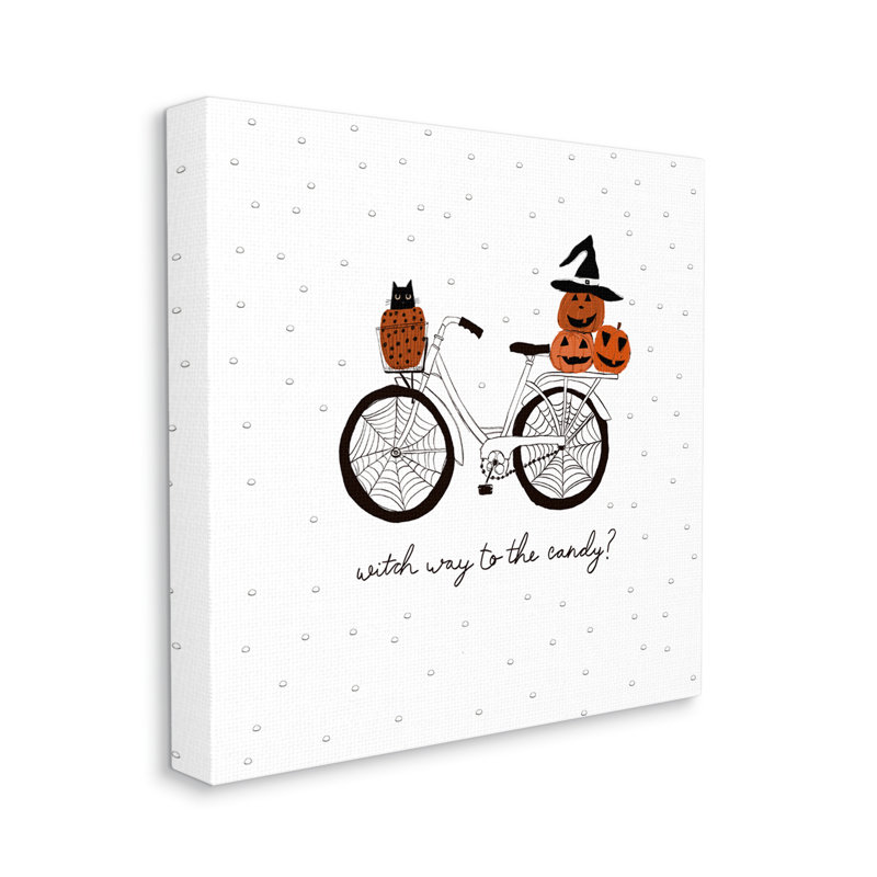 «Halloween Witty Calligraphy», citrouille à motif de bicyclette, encadrée de giclée noire, art texturé par Amylee Week