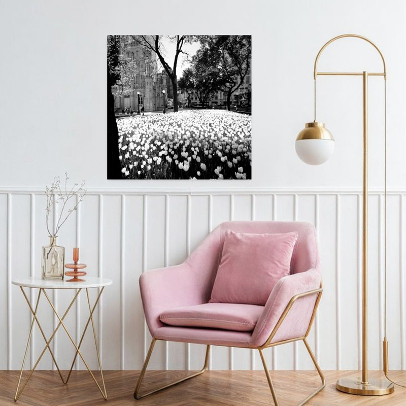 White tulips near a water tower Chicago Water Tower Michigan Avenue Chicago Cook County Illinois USA 1 Piece Wrapped Canvas Wall Art