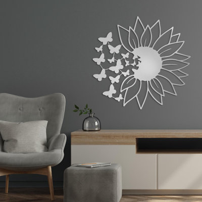 Tournesol et papillon, art mural en métal, décoration murale florale, art de la maison inspiré de la nature, salon moderne suspendu, cadeau unique pour elle