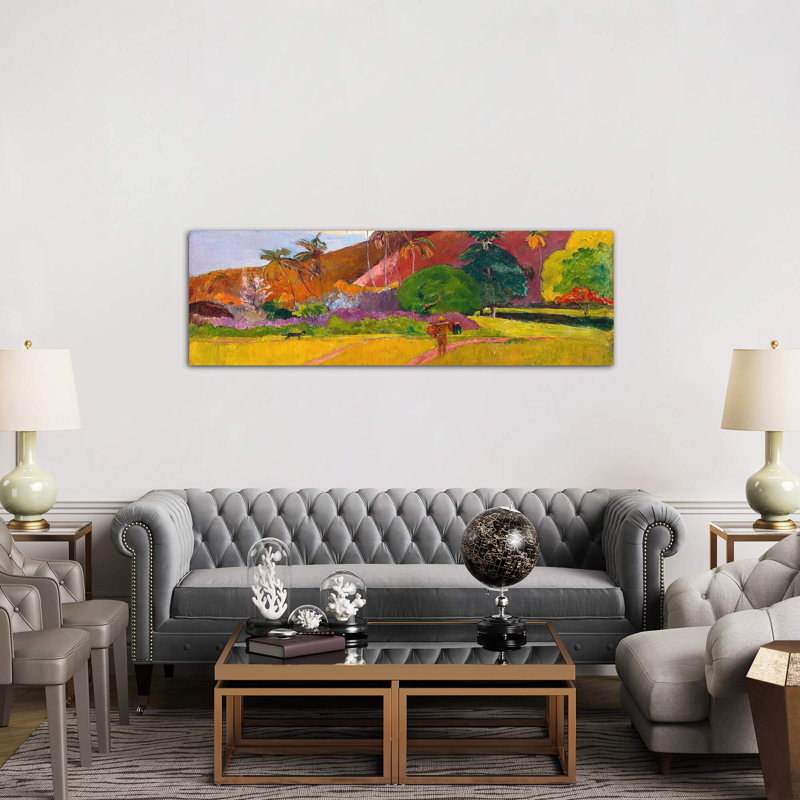 Tahitian Landscape by Paul Gauguin - Panoramic Painting on Canvas, 30.48 cm H x 91.44 cm W x 1.91 cm D, Wrapped Canvas