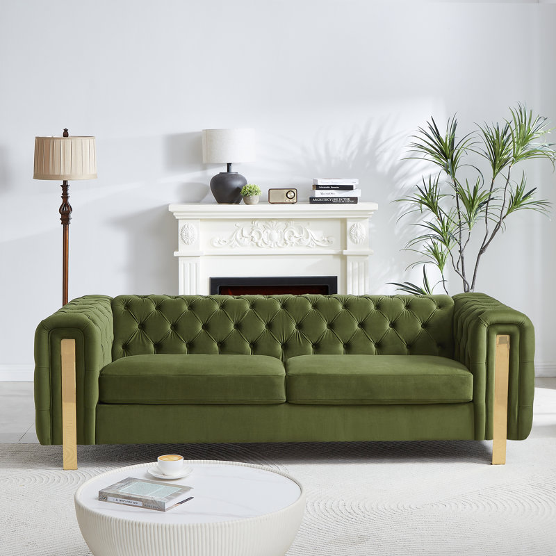 Canapé Chesterfield à accoudoirs roulés 83,75 po, Vert