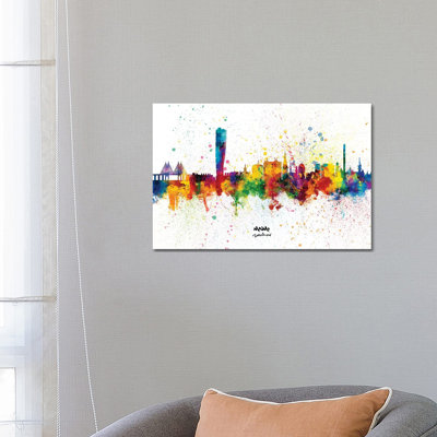 Malmo Sweden Skyline Splash by Michael Tompsett - 1 Piece Wrapped Canvas Wall Art