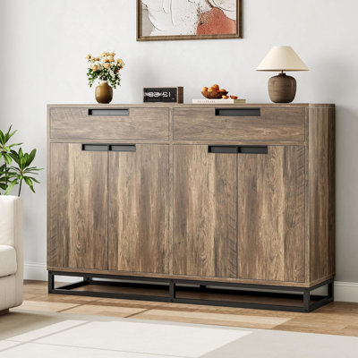 Kitchen Buffet Cabinet 55 Inch Large Modern Sideboard with 2 Drawers and 4 Doors, Coffee Bar Buffet Table for Kitchen and Dining Room