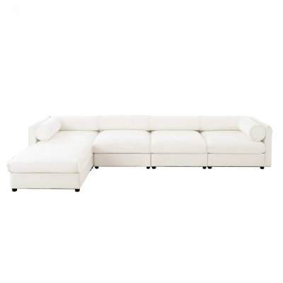 Modular Sectional Sofa With Storage, Cylindrical Backrest And Armrests Deep Comfortable Seating,Durable And Supportive For Living Room,4 Seat L- Shaped Sofa, White