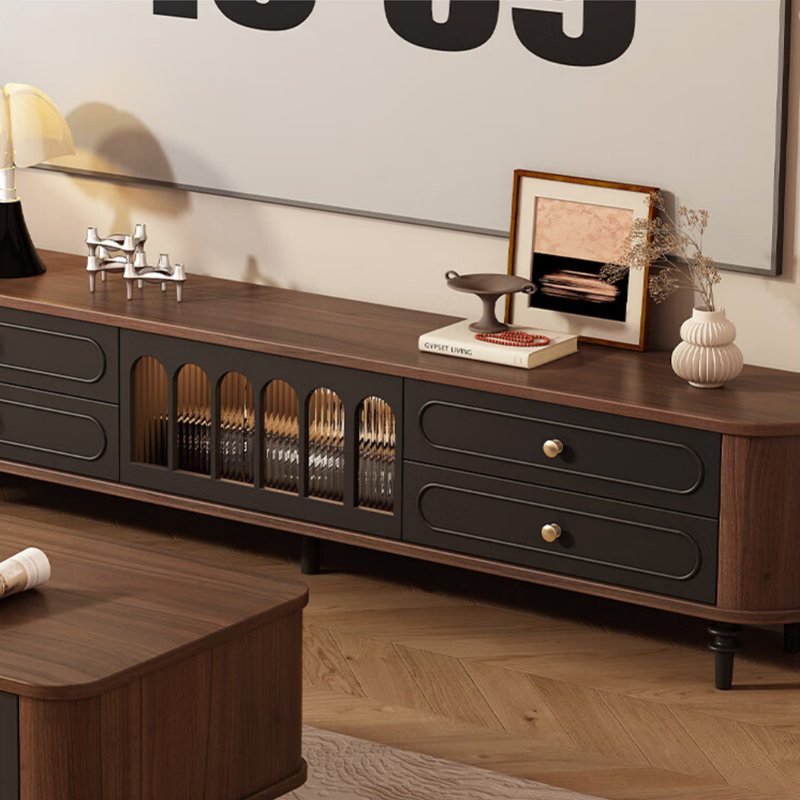 Meuble télé French Light Luxury Design, H 20,87 po x L 94,49 po x l 15,75 po, Noir / brun noix