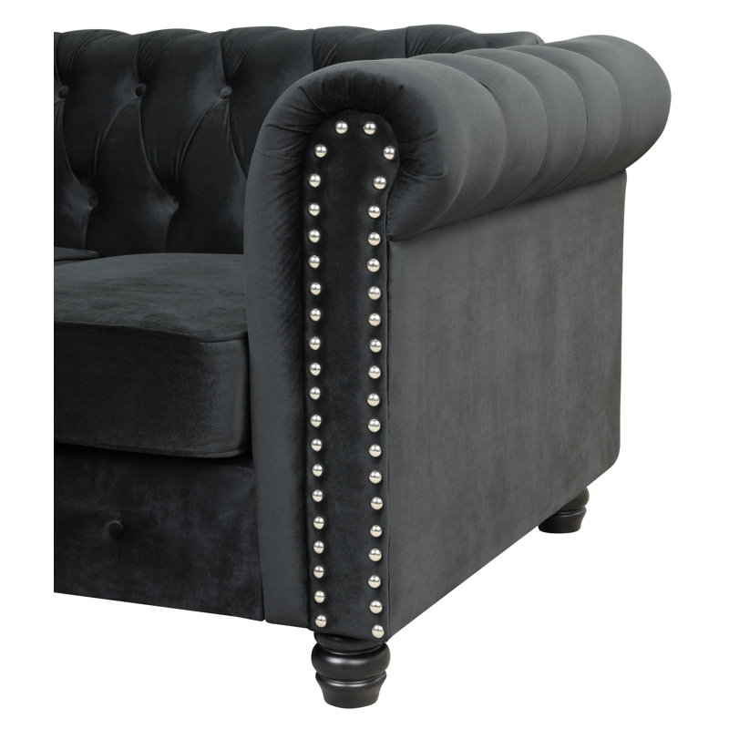 Canapé à accoudoirs arrondis 80 po Leite, Velours noir