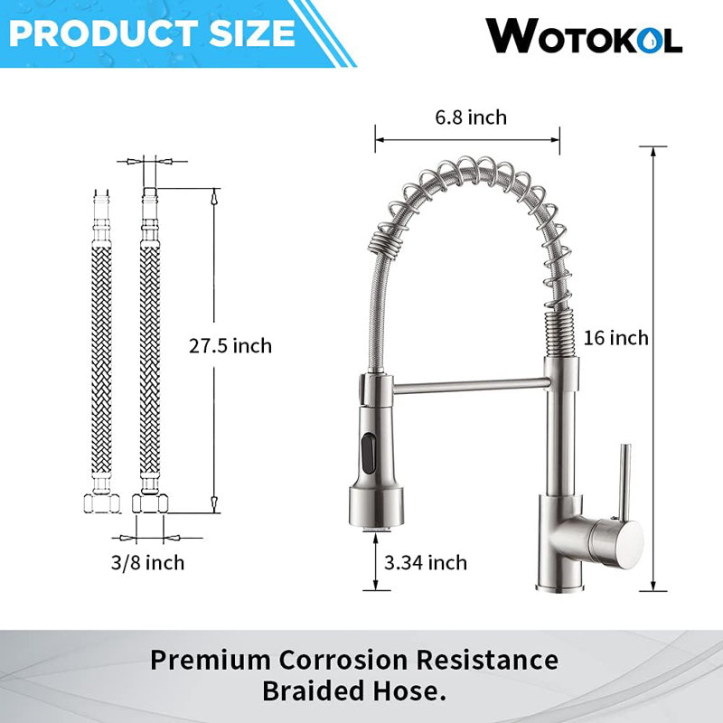 Robinet de cuisine à DEL avec douchette rétractable et robinet industriel à poignée simple pour lavabo de bar, Nickel brossé