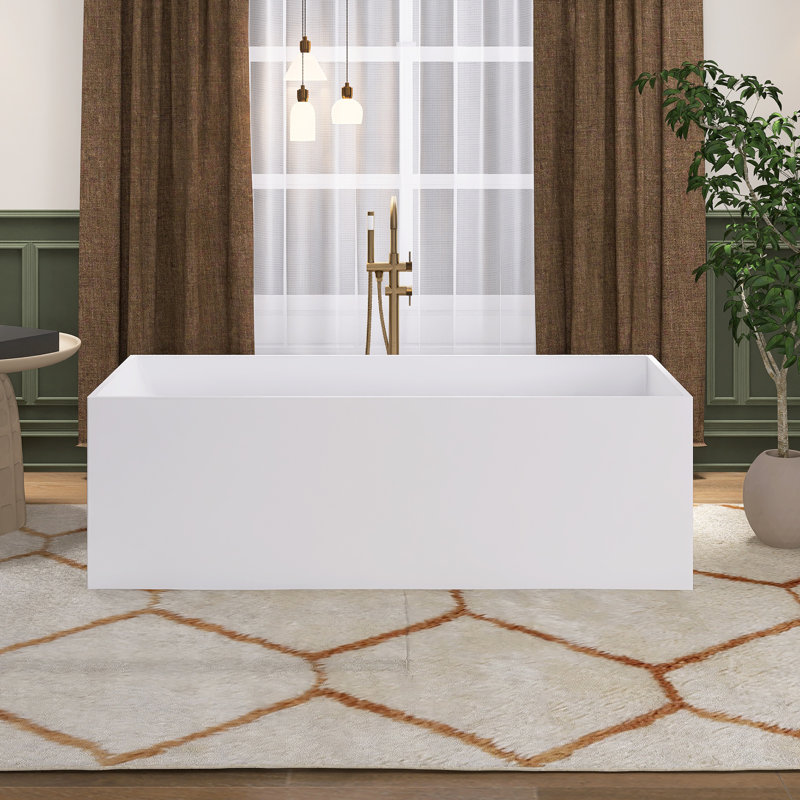 67" X 28" Freestanding Soaking Solid Surface Single Slipper Bathtub With Reversible Drain