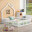 Lit plateforme en bois massif pleine grandeur en forme de maison avec barrière de sécurité pour la chambre à coucher, finition blanche