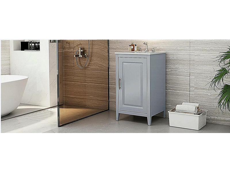 Meuble-lavabo de 20,3 po avec lavabo, tiroir fonctionnel, tablette de porte, porte à fermeture en douceur, gris, Gris