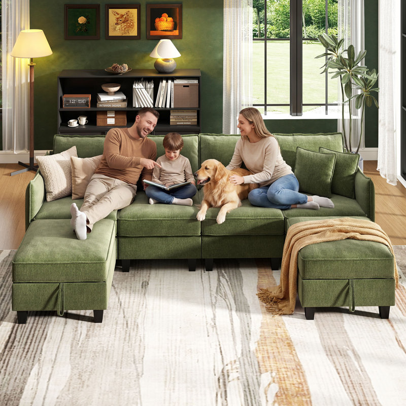 Canapé modulaire en U en chenille 112 po avec 2 repose-pieds, GREEN