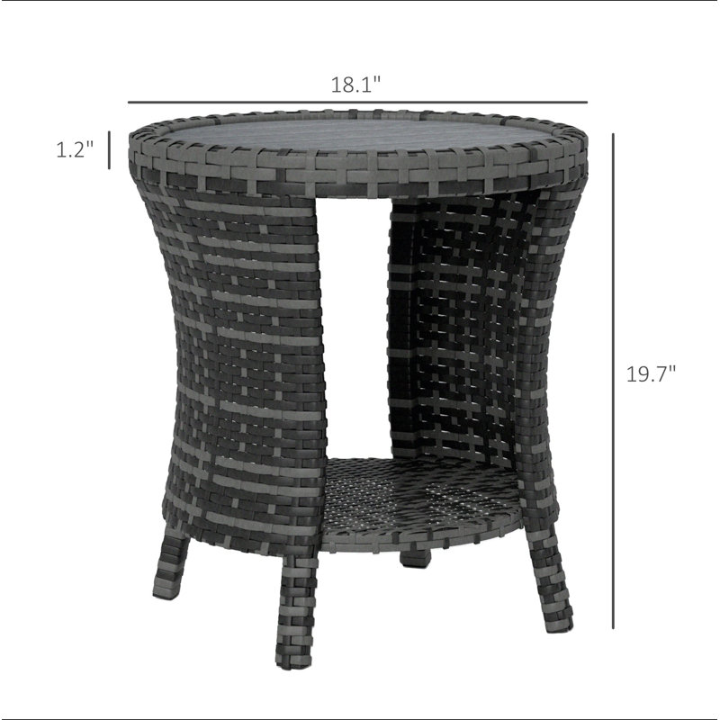 Table d'appoint d'extérieur, table basse d'extérieur en osier, Gris