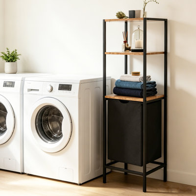Panier à linge autoportant avec tablettes à 3 niveaux, panier à linge rustique
