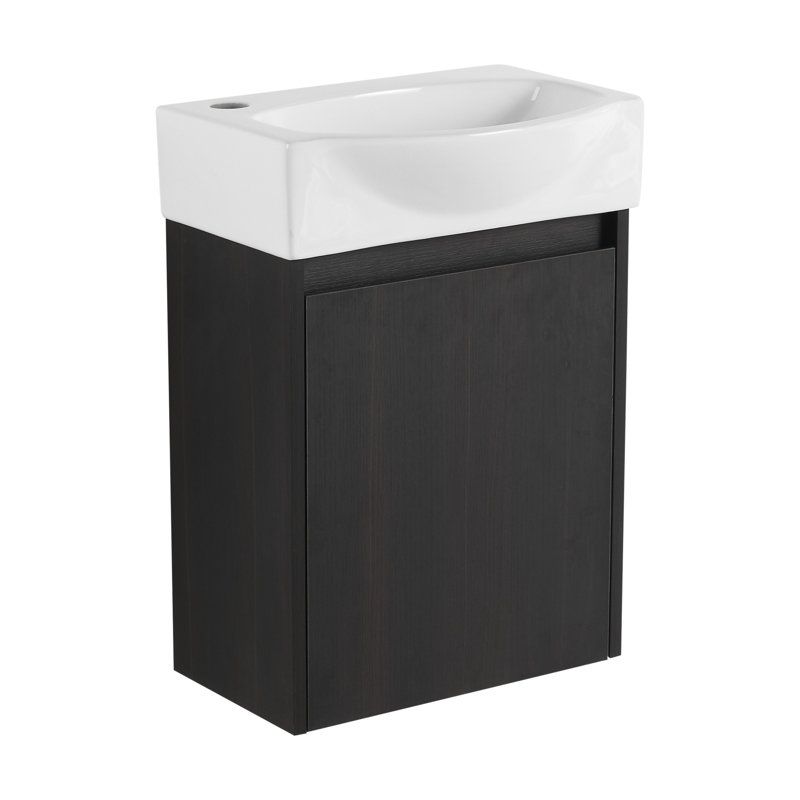 Petit meuble-lavabo moderne avec lavabo en céramique, Noir, noir, noir, noir