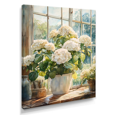 Hortensias dans la ferme serre II - art mural floral salon