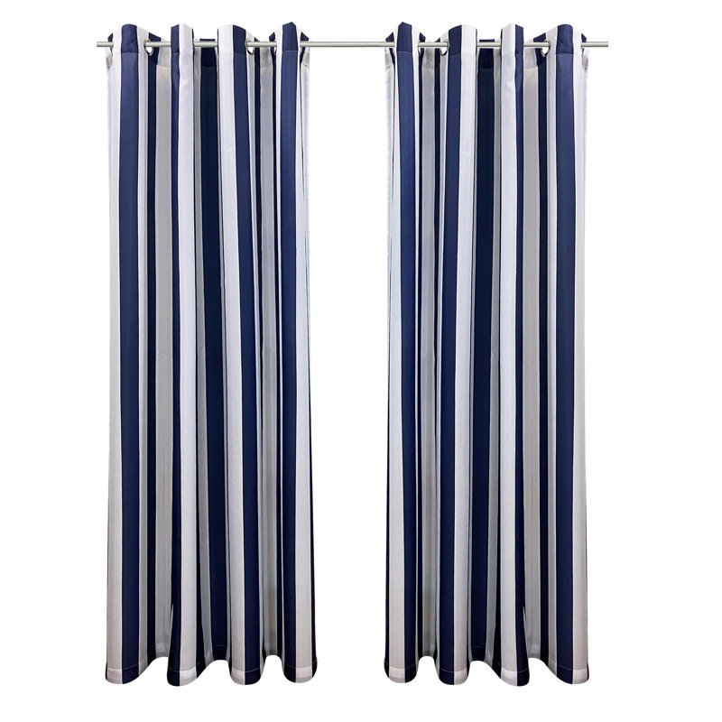 Bellver Seascapes Striped Semi-Sheer Outdoor Grommet Curtain Panels, Indigo, 50" W x 96" L