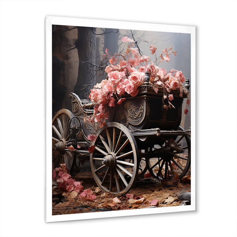 Romantisme, voiture de mariage rose II, Cadre simple blanc, H 20 po x l 12 po x P 1 po