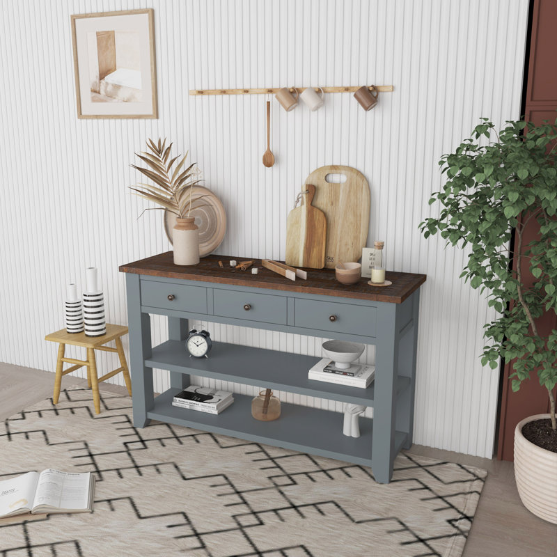Console en bois massif 48,82 po Emer, Gris, Brun