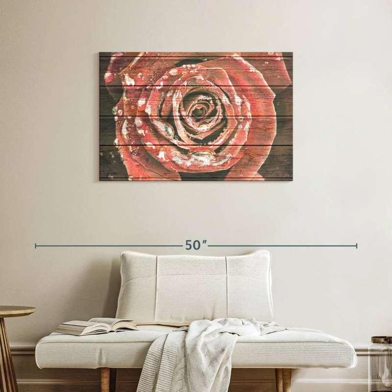 Harnek rose rouge sur bois, H 24 po x l 36 po