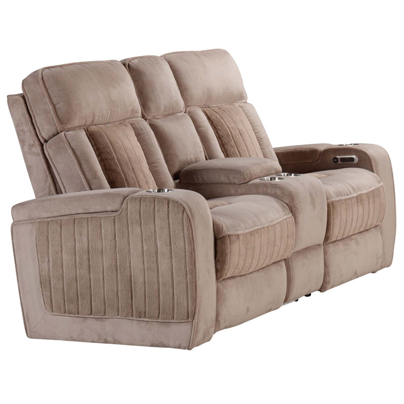 Power Reclining Console Loveseat, Brown Polyester