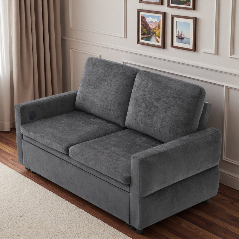 Canapé-lit convertible avec dossier réglable et ports USB, Gris