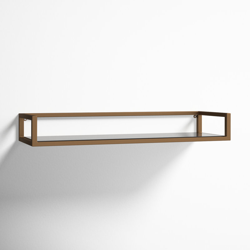 Chainbridge Rectangular Metal and Glass Accent Shelf, Gold/Black