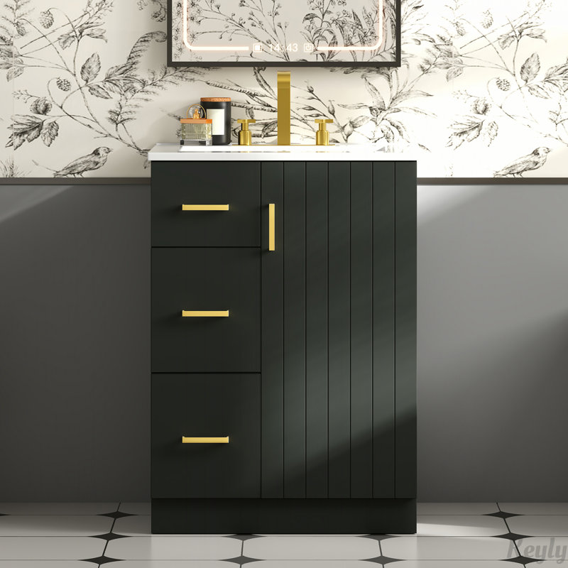 Meuble-lavabo moderne de 24 pouces avec lavabo, armoire de rangement compacte, tiroirs et porte à fermeture en douceur, lavabo encastré