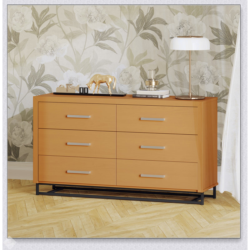 Commode à 6 tiroirs avec base en fer robuste et rangement spacieux, parfaite pour les espaces modernes et minimalistes.