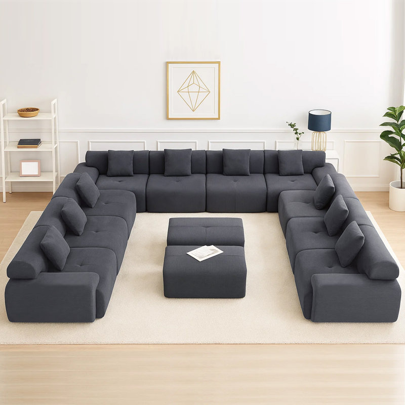 Canapé modulaire extra large et moelleux en U Fine-Wale en velours côtelé de 157 po avec repose-pieds double
