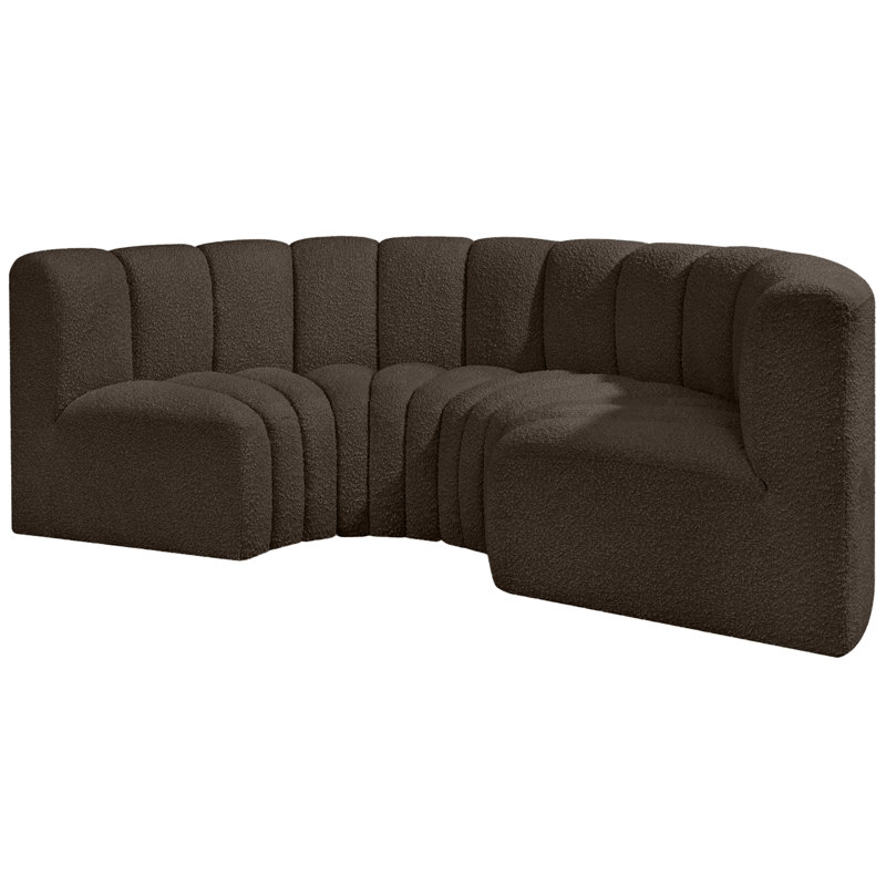 Hiten Upholstered Curved Sectional Reversible, Brown Boucle Fabric