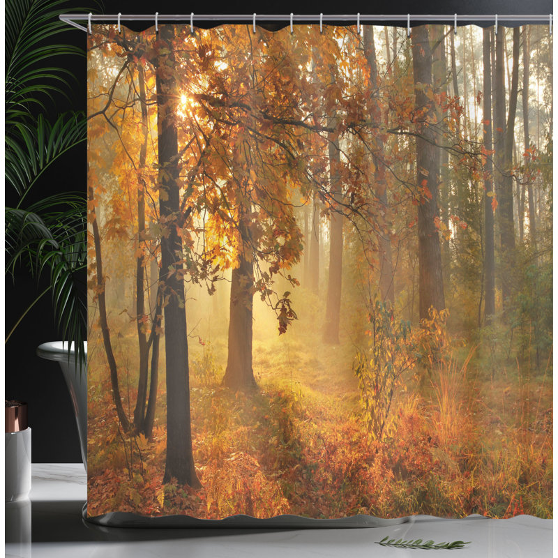 Misty Autumn Forest Fabric Shower Curtain with Hooks