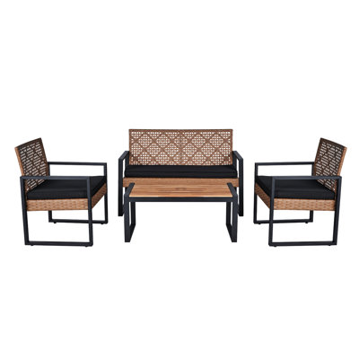 4 Porch Patio Seating: Table, Brown , Ergonomic Shape Modern Lawn 4: Wood Chairs