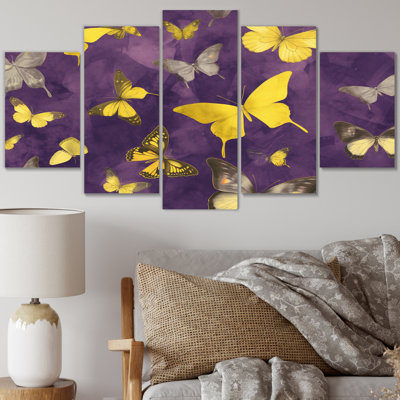 Jaune et mauve, reproduction d'art sur toile - 5 panneaux