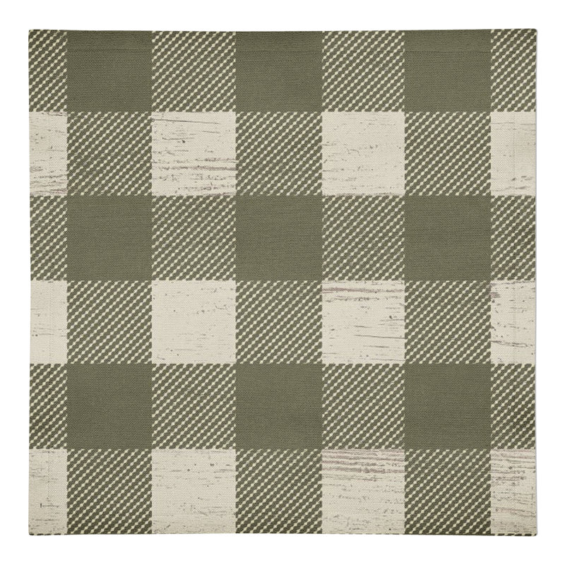 Murin Cotton Twill Checkered Square Napkin, Green