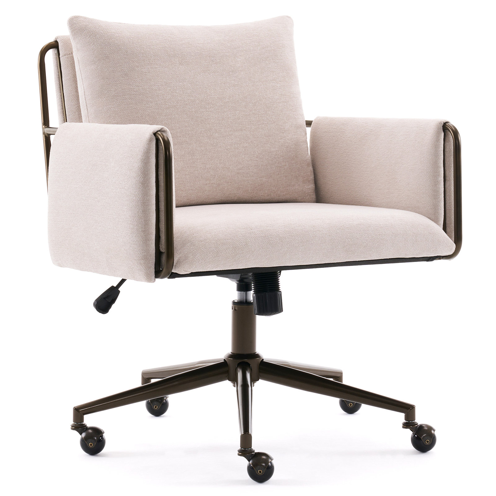 Arianna Upholstered Swivel Office Chair, Antique Brass, Beige