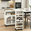 Chariot pour îlot de cuisine avec table étendue, armoire de rangement, 3 tablettes ouvertes latérales, table pour îlot de cuisine sur roulettes-123147629-123147627