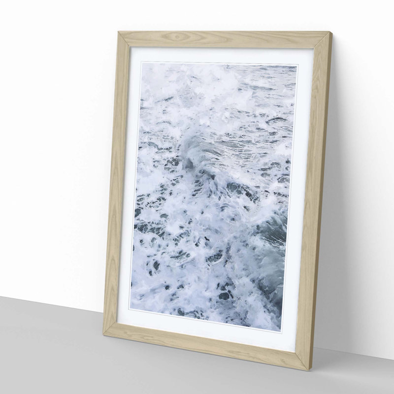 Waves in White - Framed Print, 76cm H x 50cm W x 2cm D, Oak